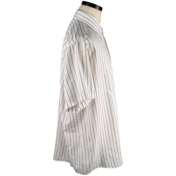 Vintage 80's Towncraft 17 1/2 White Button-Up Short Sleeve Shirt Striped XL - Picture 4 of 8